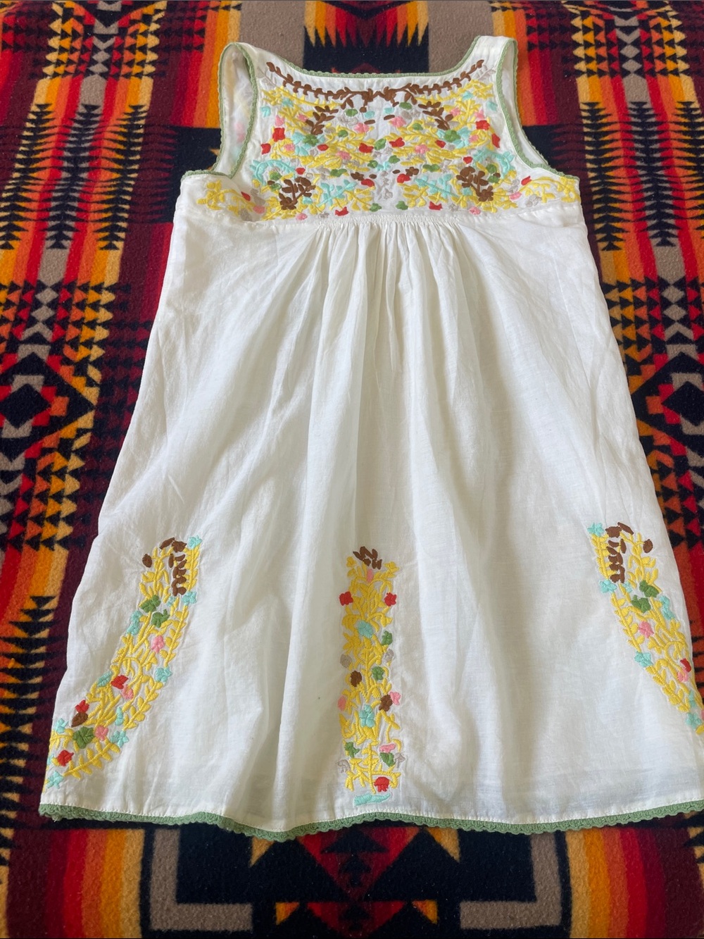 Forever 21 White Embroidered Tank Dress with Yellow & Aqua Accents - Picture 3 of 3